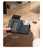 YE TREE Smart Airtag Wallet for Men Rfid Pop Up Metal Credit Card Holder Genuine Leather Card Case Aluminum Man's Wallet Airtag - Image 2