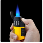 Cigar Torch Lighter 4 Torch Jet Flame Refillable with Punch Smoking Accessories Tool for Smoking Portable Gas Lighter