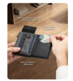 YE TREE Smart Airtag Wallet for Men Rfid Pop Up Metal Credit Card Holder Genuine Leather Card Case Aluminum Man's Wallet Airtag - Image 5