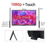 VCHANCE 13.3 Inch 1080p Portable Monitor Touch Screen 100%sRGB HDR Metal Frame Extender Display for Laptop Phone Xbox Switch PS4